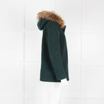 Sandro Green Wool Zip Up Jacket Fur Hood