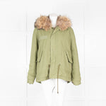 Mr and Mrs Italy Khaki Army Mini Parka with Fur Hood