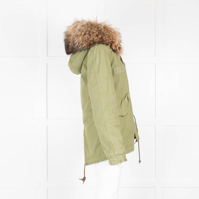 Mr and Mrs Italy Khaki Army Mini Parka with Fur Hood