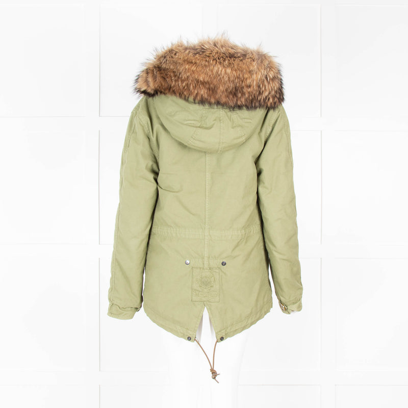 Mr and Mrs Italy Khaki Army Mini Parka with Fur Hood