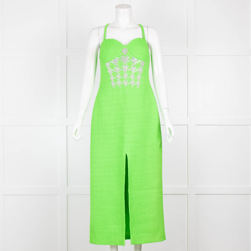 David Koma Lime Green Boucle Strap Dress