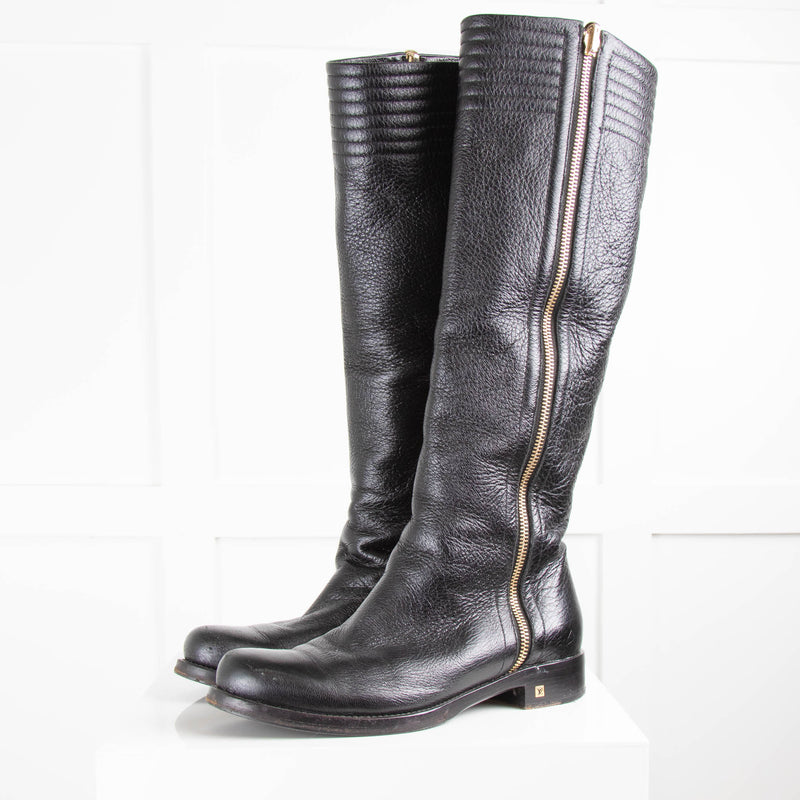 Louis Vuitton Black Leather Zip Up Knee Boots