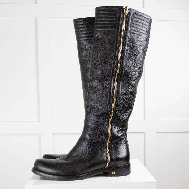 Louis Vuitton Black Leather Zip Up Knee Boots