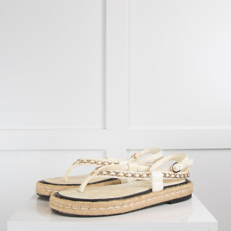 Chanel White Leather Espadrilles