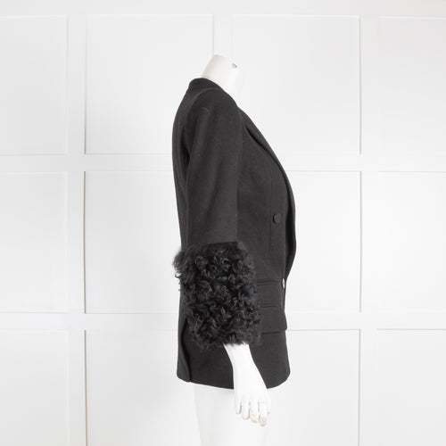 Karl Largerfeld Black Blazer With Curly Fur Cuffs