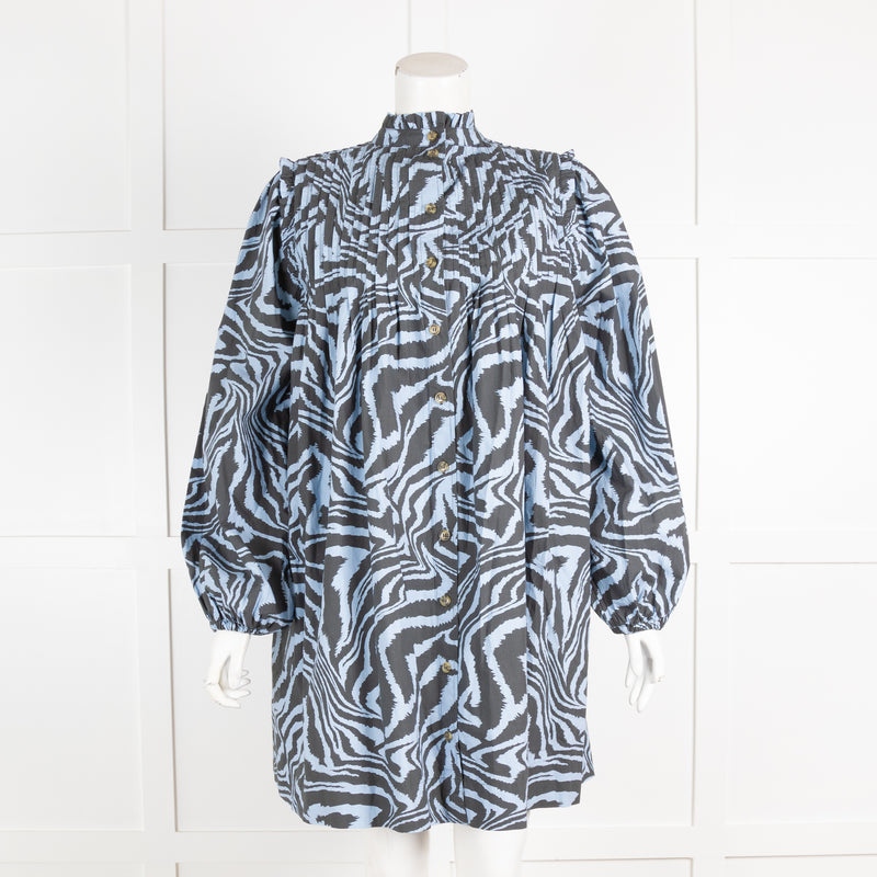 Ganni Blue Animal Print Mini Dress