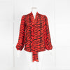 Rixo Red Zebra Tie Neck Blouse