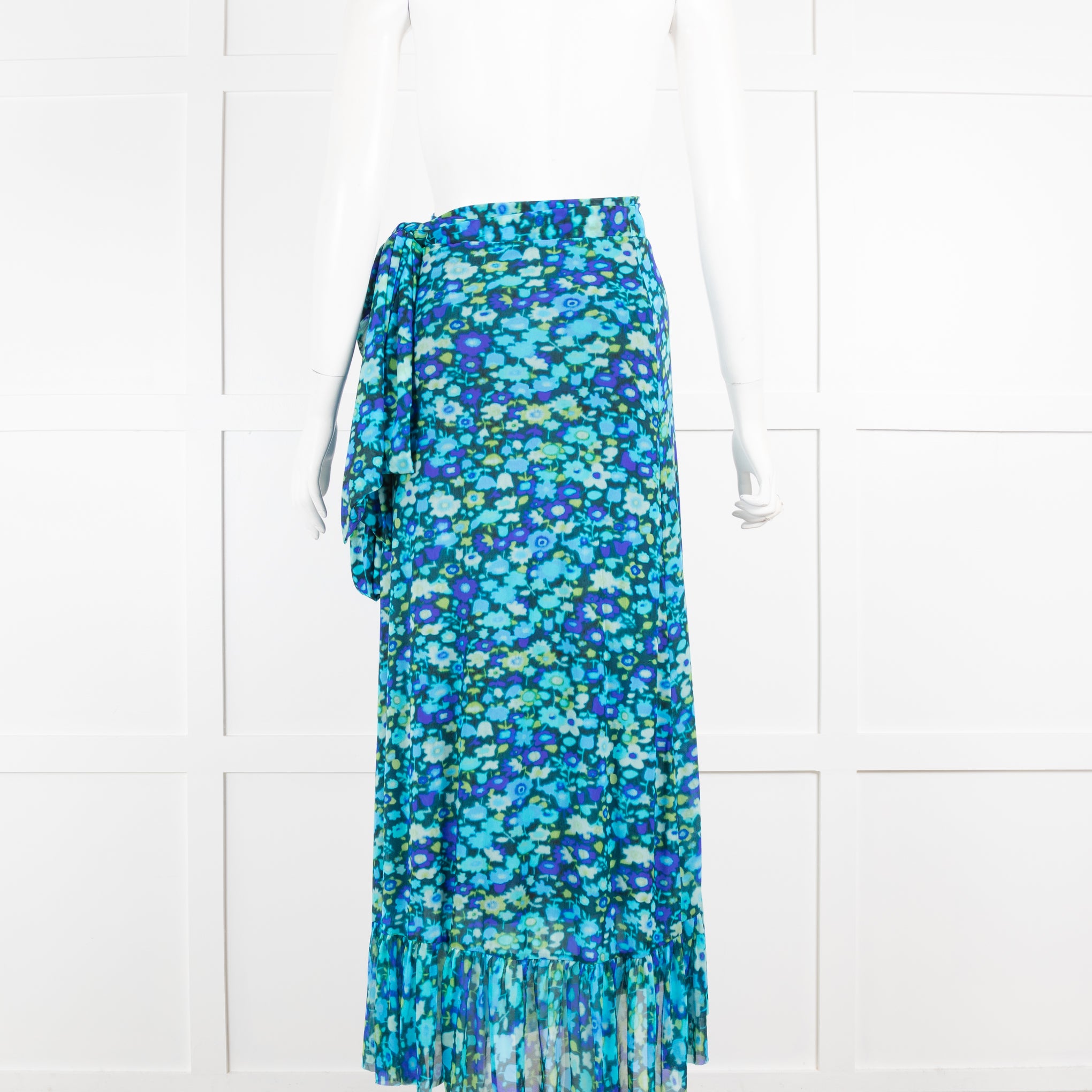 Ganni printed mesh wrap skirt online