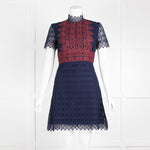 Sandro Navy & Burgundy Lace Mini Dress