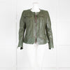 High Green Leather Zip Up Jacket