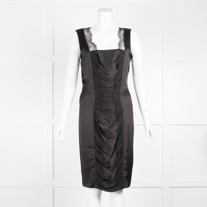 Roberto Cavalli Black Lace Trim Ruched Dress