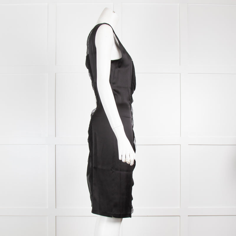 Roberto Cavalli Black Lace Trim Ruched Dress