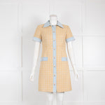 Sandro Beige Tweed Mini Dress with Denim Collar