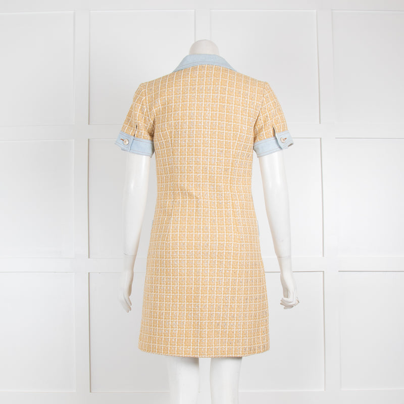 Sandro Beige Tweed Mini Dress with Denim Collar