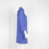 Sandro Blue Patterned Mini Dress with Frills & Pearl Button