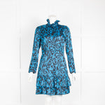 Sandro Black & Blue Mini Dress with Frill Collar & Hem