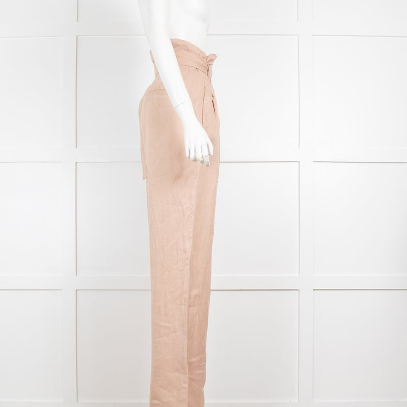 Anine Bing Beige Thalia Belted Linen Trousers