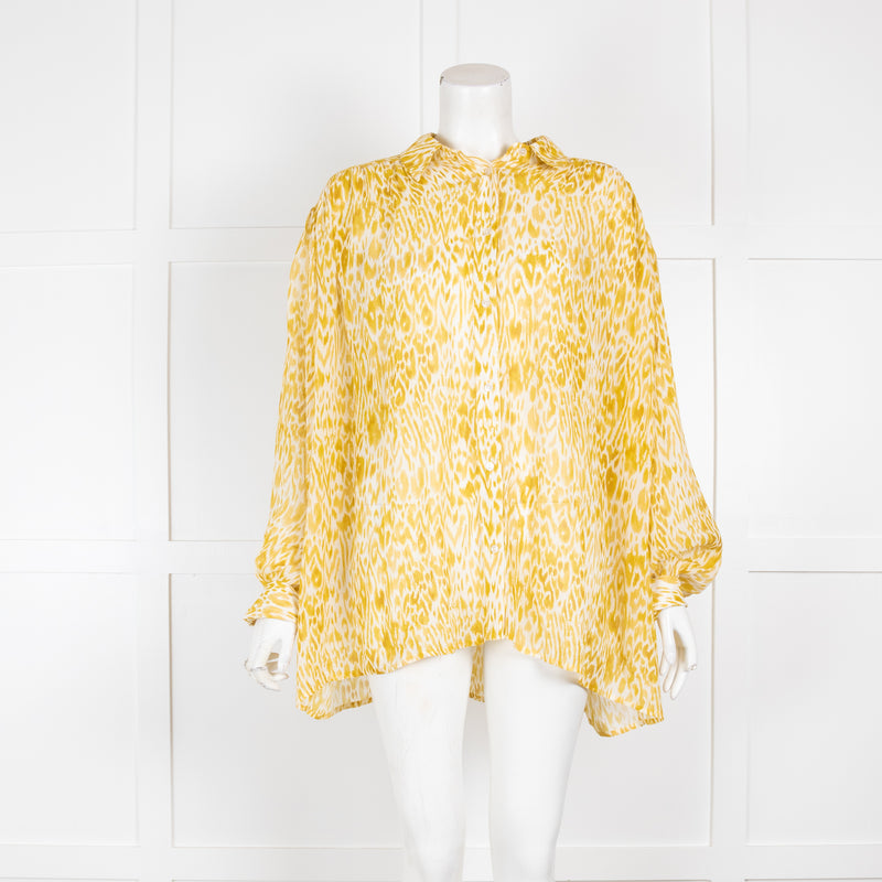 Anine Bing Yellow Animal Print Silk Blouse