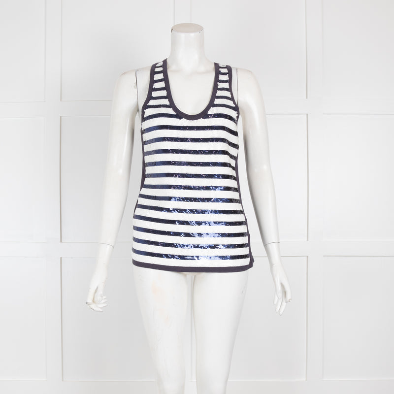 Joseph Blue and White Sequin Stripe Vest