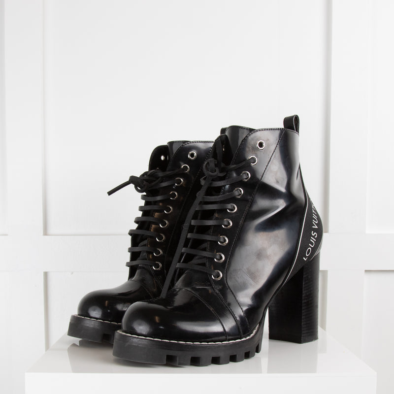 Louis Vuitton Black Lace Up High Heel Boots Phoenix Style