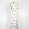 Les Reveries Cream Silk Dress with Purple Flowers