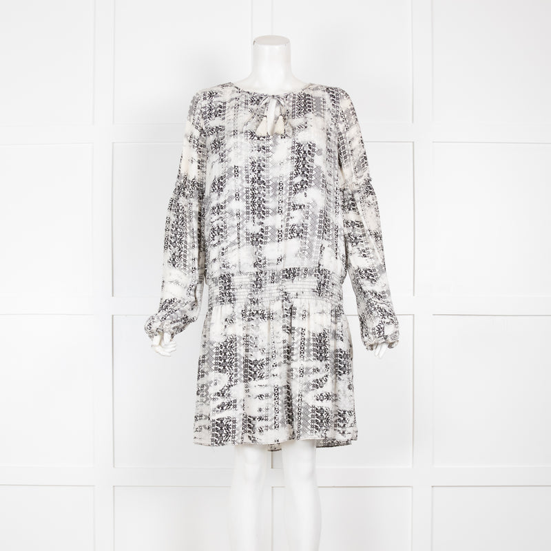 Parker Black and White Geometric Smock Waist Mini Dress