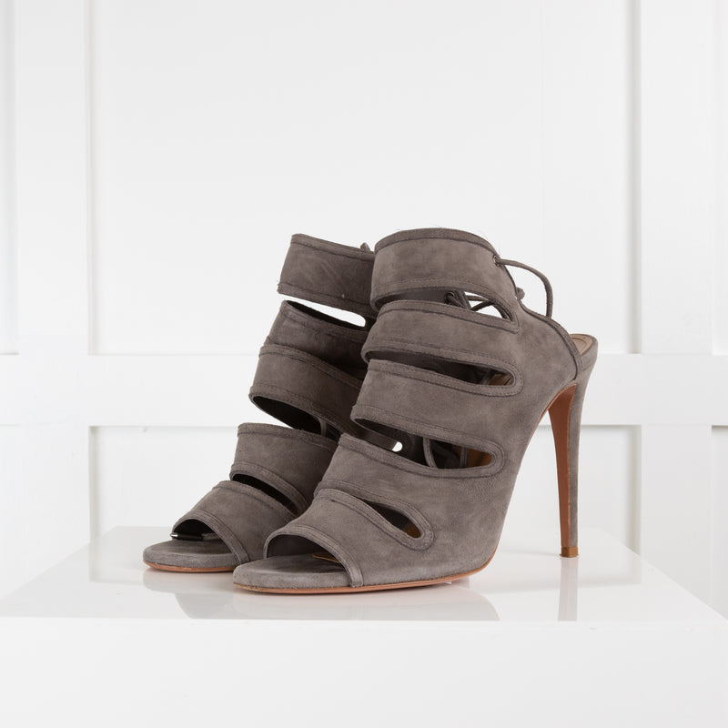 Aquazzura Grey Suede Lace Up Sandals