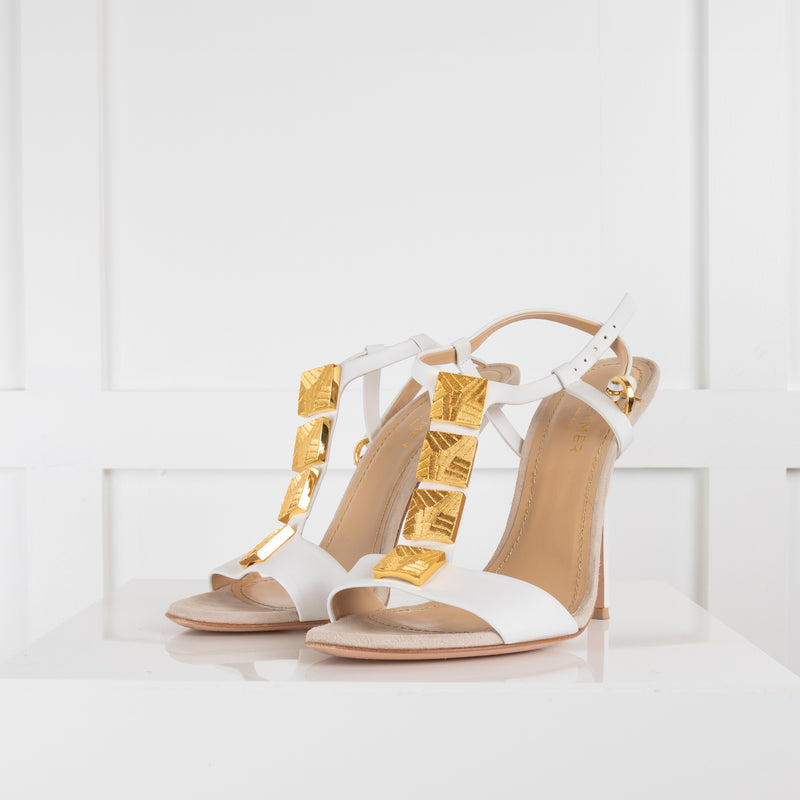 Greymer White Heeled Sandal with Gold Embellishment