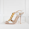 Greymer White Heeled Sandal with Gold Embellishment