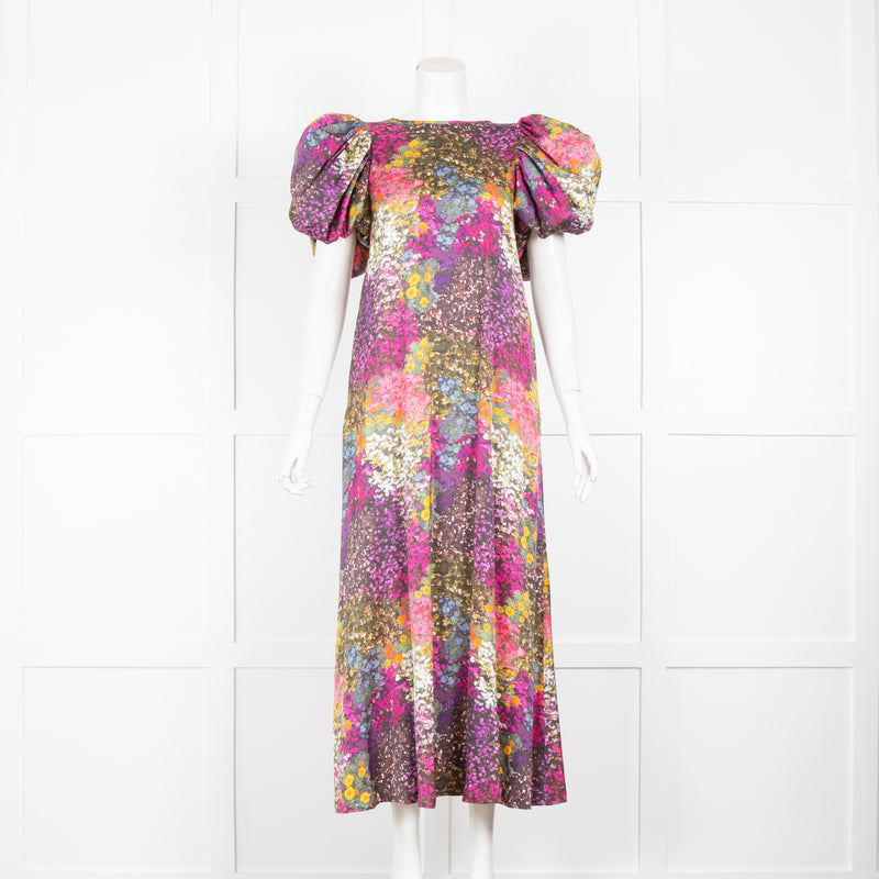 Rotate by Birger Christensen Floral Puff Sleeve Midi Dress