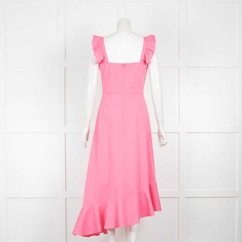 Staud Pink Ruffle Cotton Midi Dress