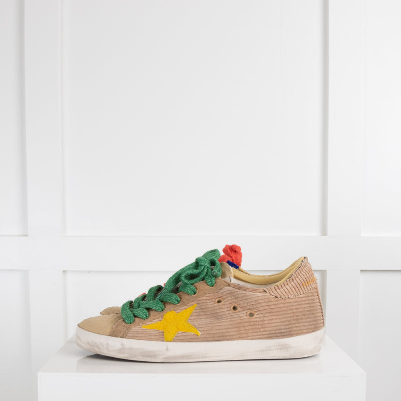 Golden Goose Beige And Multi Super Star Corduroy Sneakers