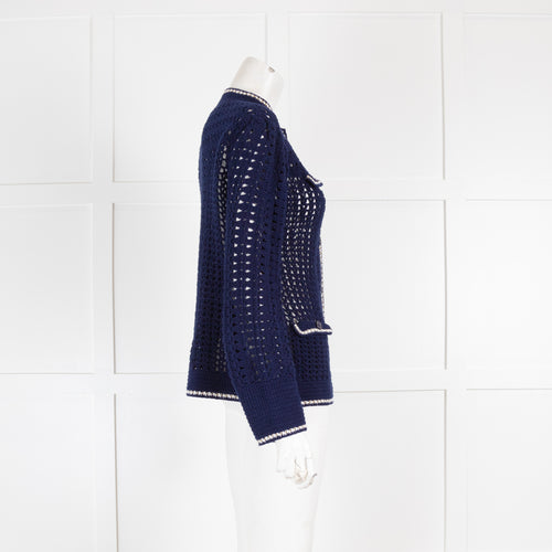 Wyse Blue Crochet Loose Knit Cardigan