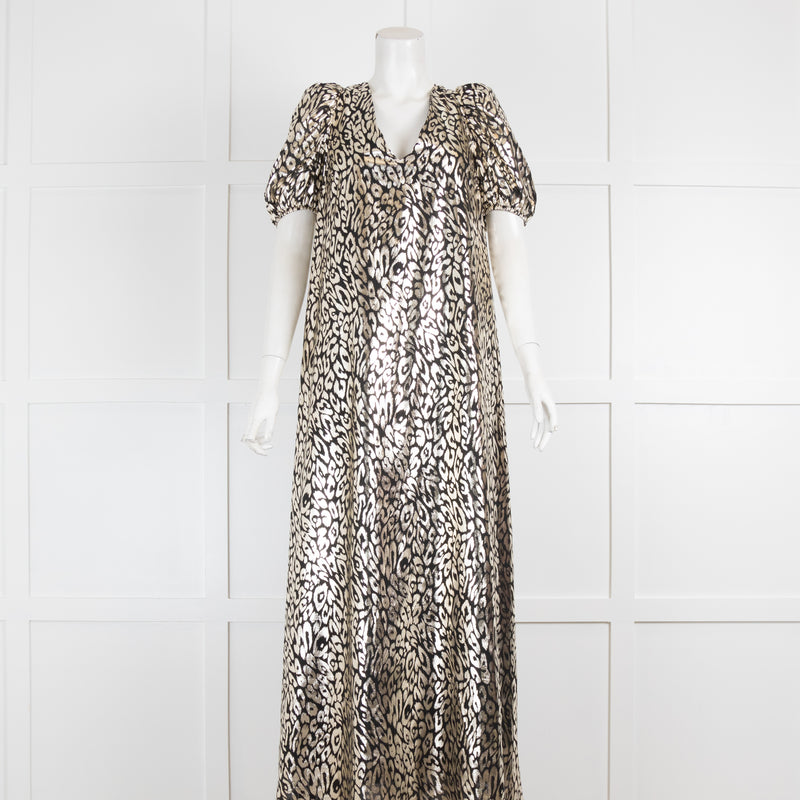 Maxjenny Gold Leopard Lame Maxi Dress