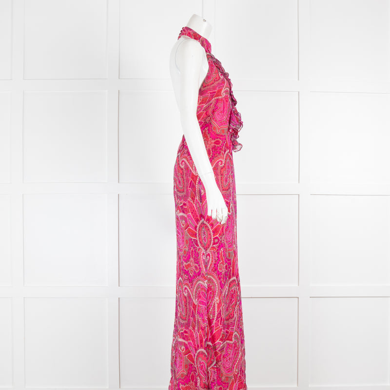 Tibi Pink Paisley Halter Neck Maxi Dress