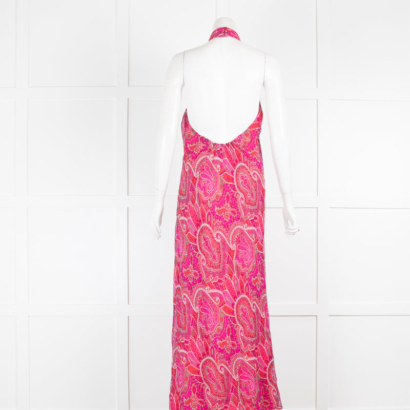 Tibi Pink Paisley Halter Neck Maxi Dress
