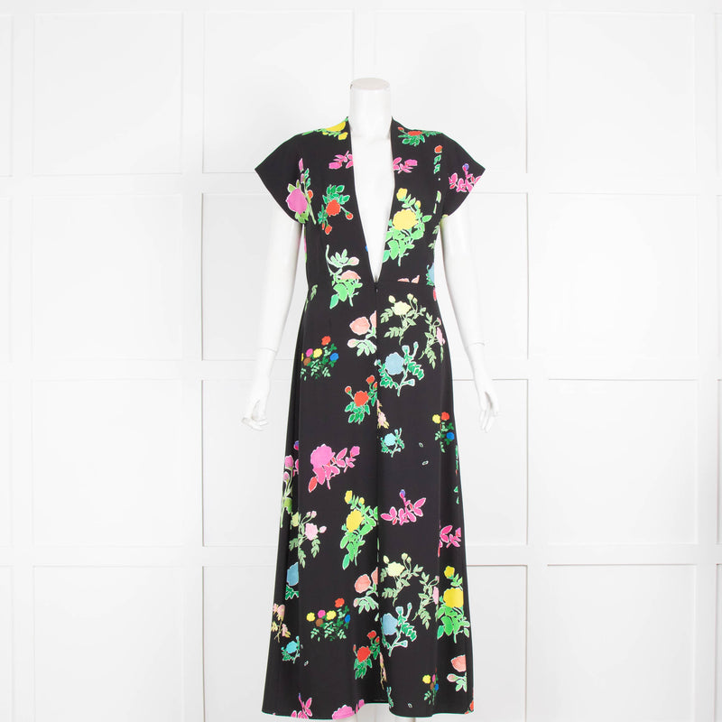 Bernadette Black High Neck Dress With Multi Coloured Flowers