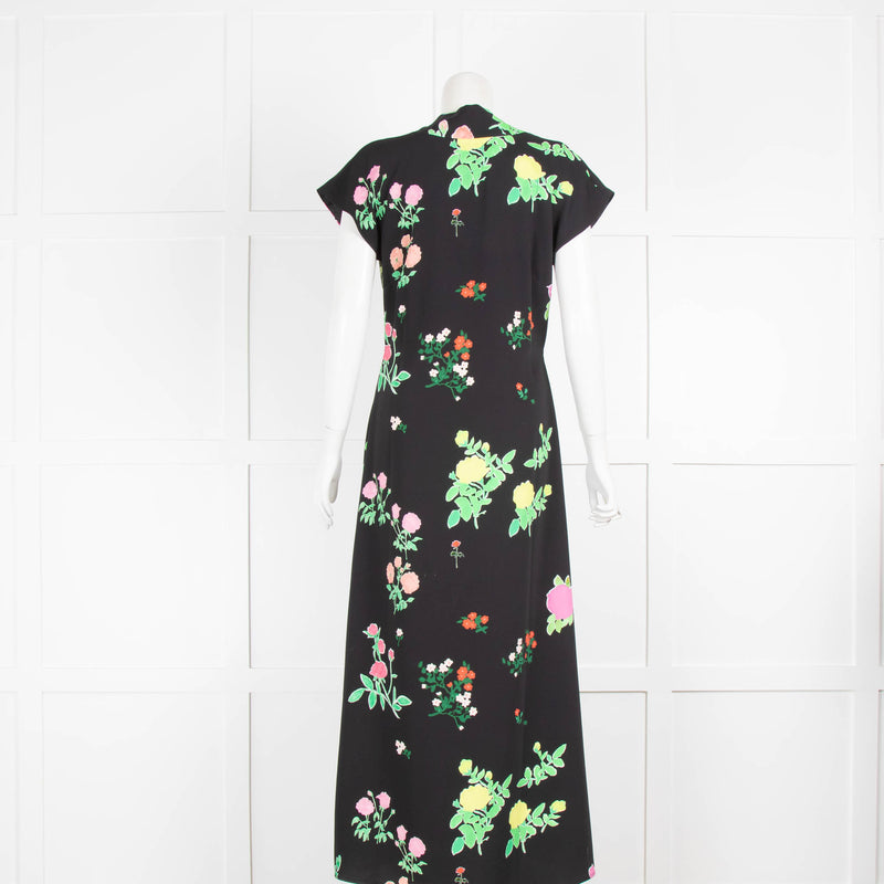 Bernadette Black High Neck Dress With Multi Coloured Flowers