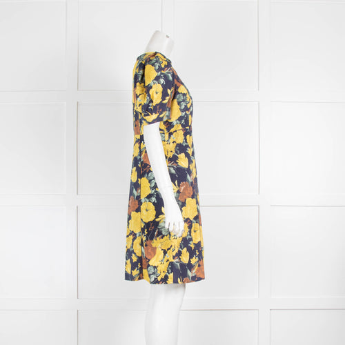 Sea New York Navy Yellow Floral V Neck Dress