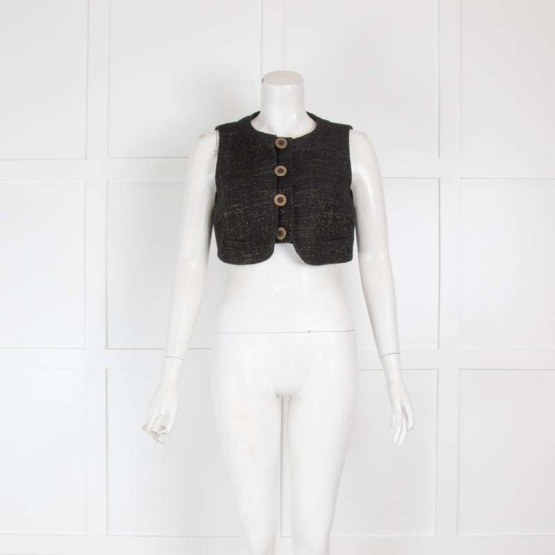 See By Chloe Black Tweed Cropped Top with Gold Thread