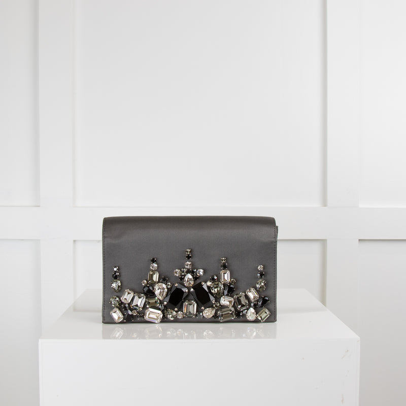 Prada Grey Satin Crystal Clutch Bag