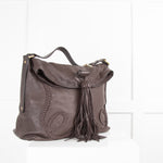 Mulberry Brown Leather Tasseled Hobo Bag