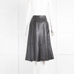 Temperley Black Leather Skirt with Gold Buttons