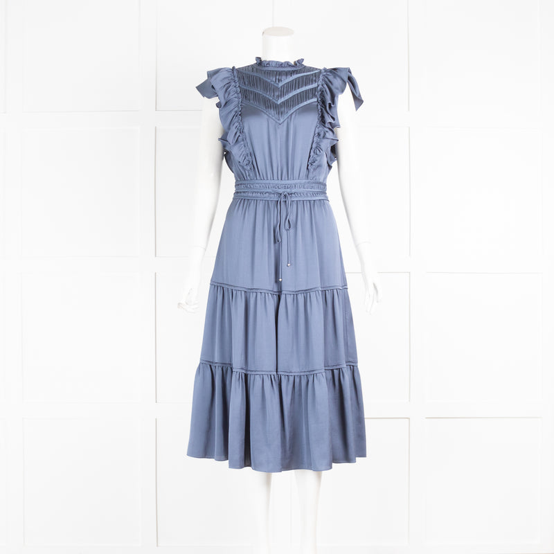 Veronica Beard Snover Blue Tiered Midi Dress