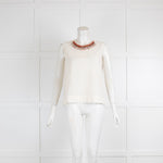 Marella Cream Broderie Top With Embellished Neckline