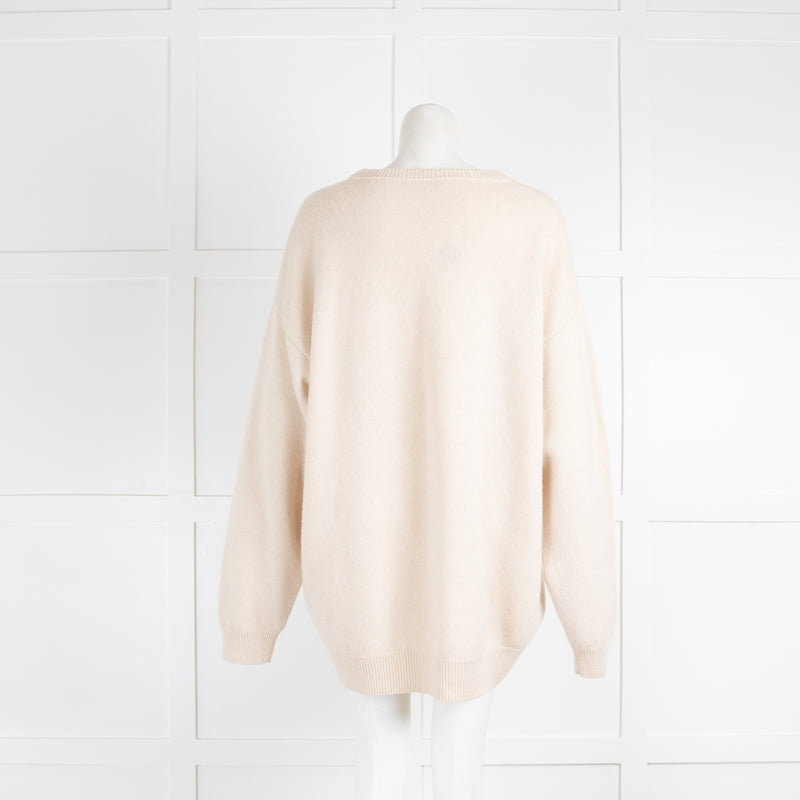 Balenciaga Beige Logo Cashmere Crew Neck Jumper