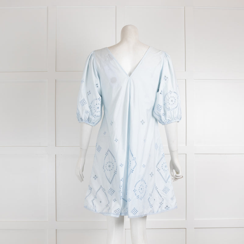 Ganni Pale Blue Broderie Mini Dress