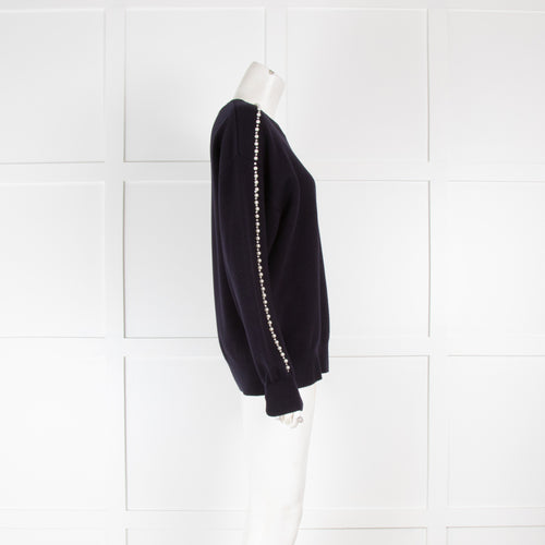 Sandro Navy Pearl Sleeve Detail Jumper