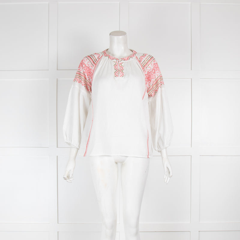 Rose & Rose White Blouse with Pink Embroidery