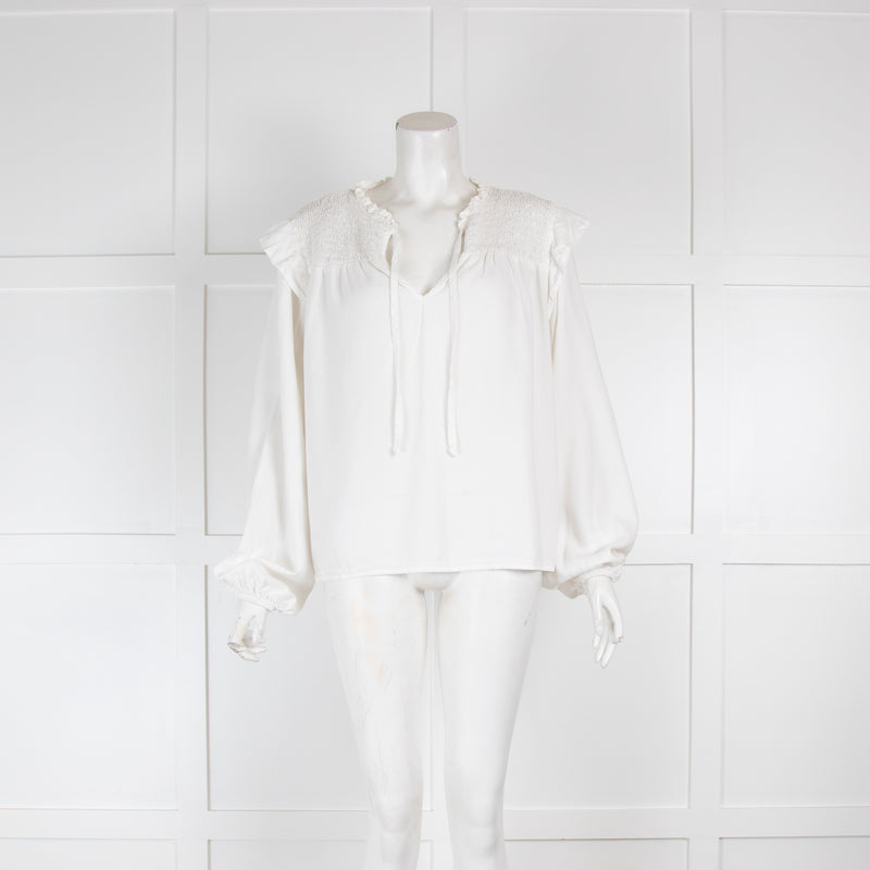 Bella Dahl White Frill Blouse with Tie